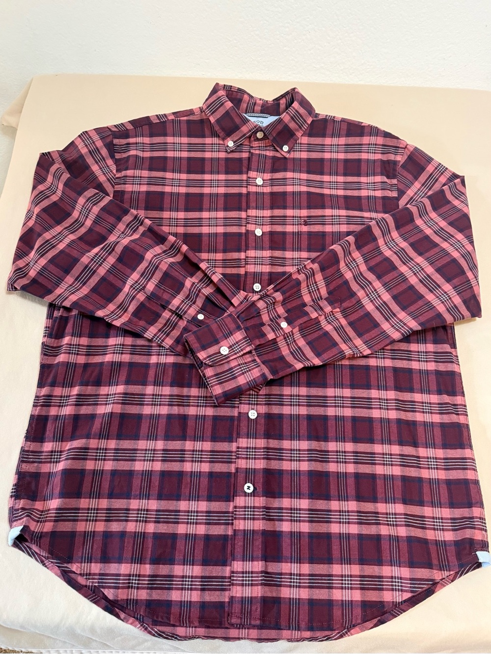 Izod Burgundy Plaid Stretch Casual Button-Down Shirt Size M